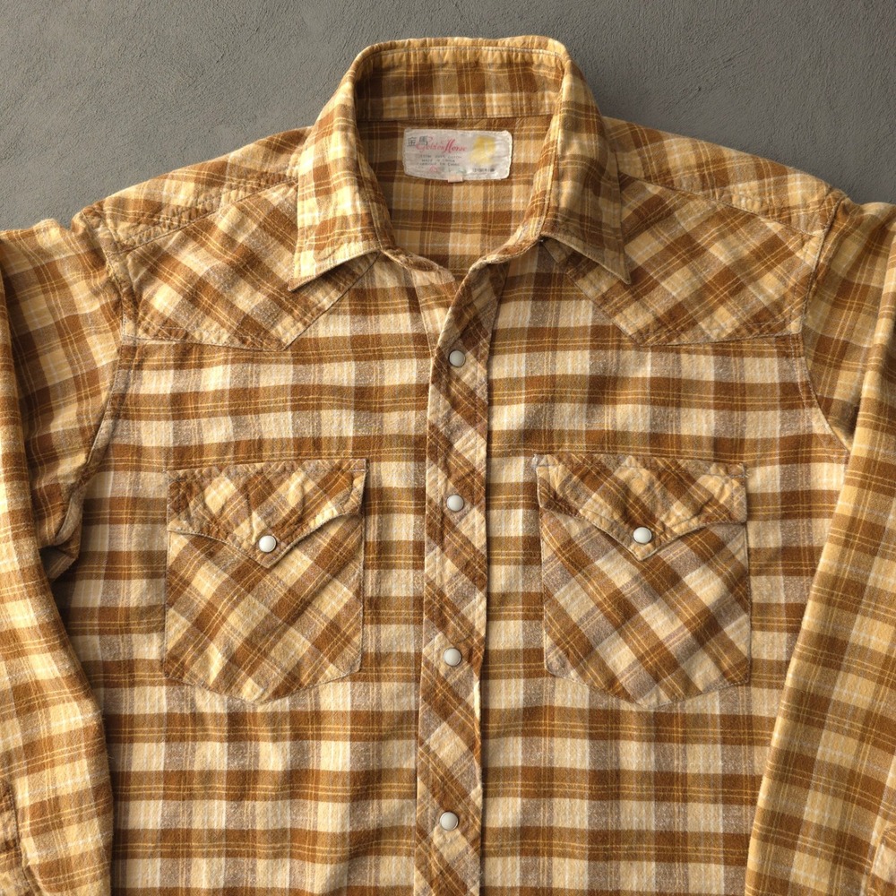 Vintage 70s Golden Horse Brown Plaid Western Pearl Snap Shirt Large - Picture 2 of 10